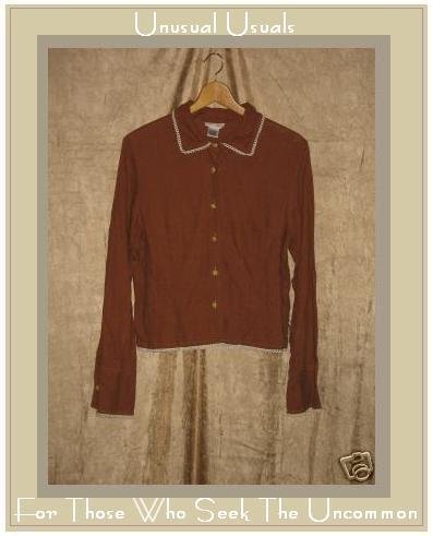NEESH by DAR Funky Linen Rayon Button Shirt Top Large L