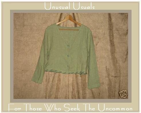Funky Green LINEN Boutique Button Jacket Shirt Top Small S Medium M