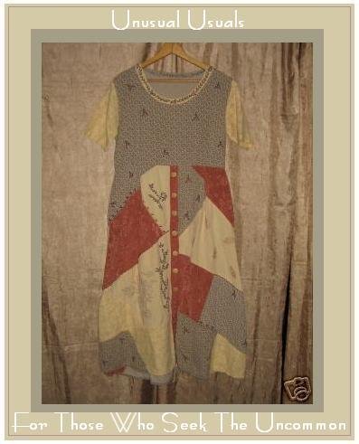 Funky Button Down Boho Hippy Patchwork Dress Small S Medium M