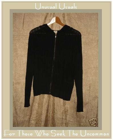 J. Jill Black Zip Cardigan Hoodie Sweater Jacket Large L