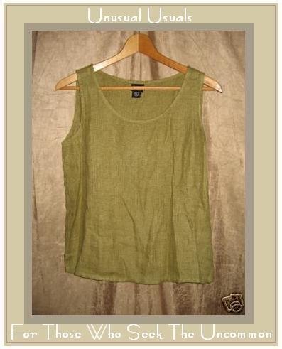 EILEEN FISHER Green LINEN Pullover Tank Shirt Top Shell Small S