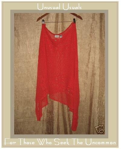 Chico's Design Red Ramie Boho Poncho Sweater One Size