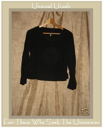 Black Embroidered Boho hippy hippie shirt top Small S