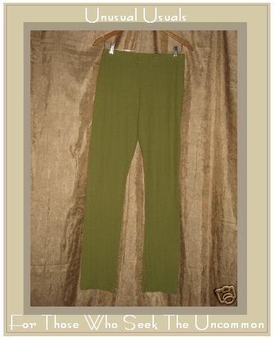 FLAX Leafy Green Pucker Textured Cotton Pants Medium M