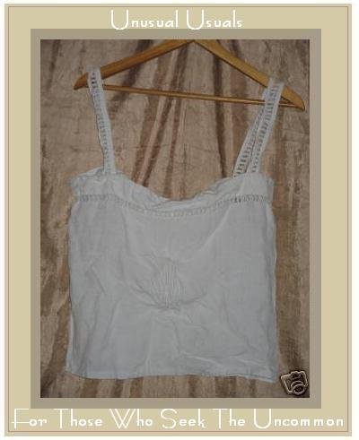 OOAK Vintage White Embroidered Linen Tank Top Shirt Small Medium S M