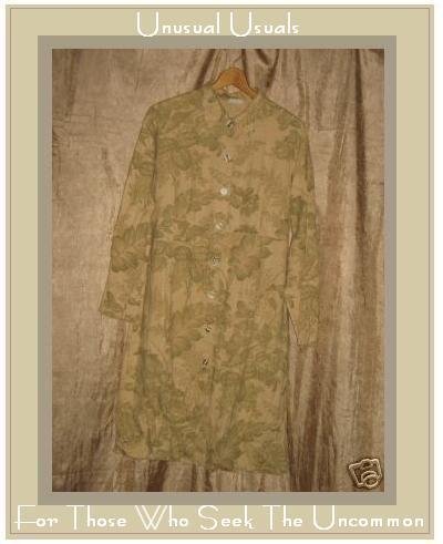 BOWMAN NY Long Shapely Linen Leaf Coat Jacket Top Medium Large M L