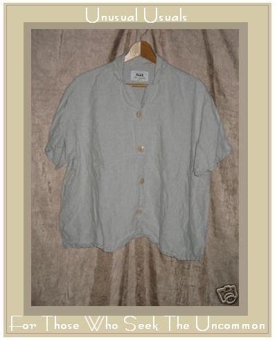 Flax by Jeanne Engelhart Gray LINEN Button Shirt Top Large L