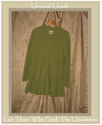 FLAX Green Textured Cotton Swing Tunic Top Shirt Small S