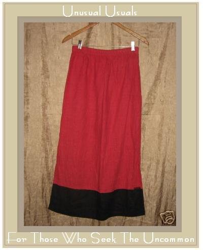 BOWMAN NEW YORK Long Red & Black LINEN SKIRT Medium M