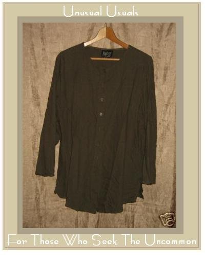 EILEEN FISHER NY Green Silk Button Shirt Tunic Top Small Medium S M