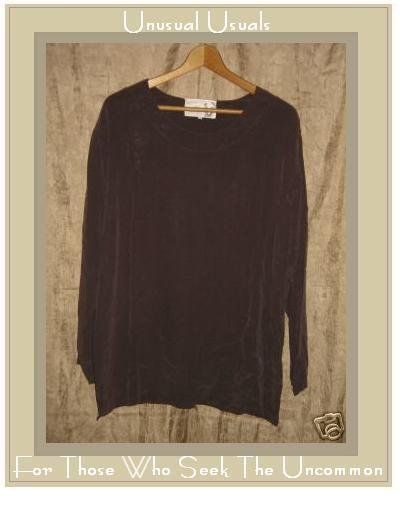 ANGELHEART DESIGNS Chocolate Brown Silk Tunic Top Shirt Jeanne Engelhart FLAX Small S