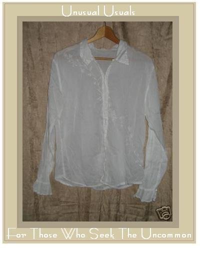 WHITEWASH Soft White Embroidered Cotton Shirt Top Large L
