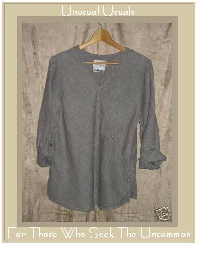 FLAX by Jeanne Engelhart Linen Diagonal Pocket Shirt Tunic Top Petite P