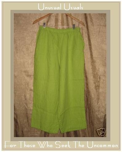 FLAX Jeanne Engelhart Bright Green LINEN Floods Pants MEDIUM M