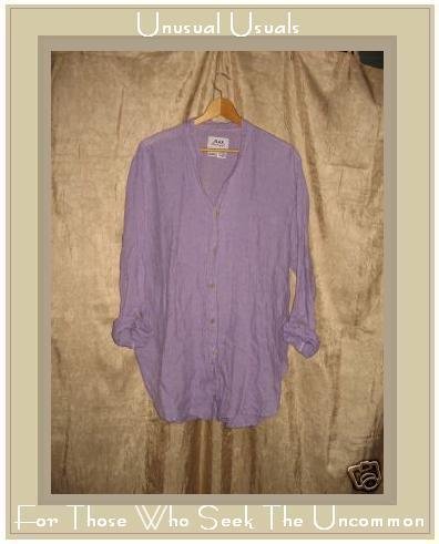 FLAX by Jeanne Engelhart Purple Striped Linen Shirt Tunic Top Petite P