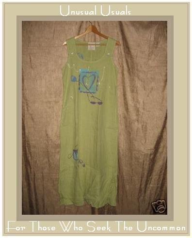 L. J. OMODT DESIGN Long Painted LINEN Jump Dress Small S