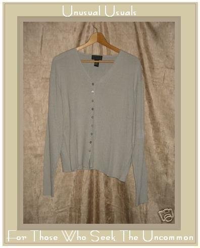 SIGRID OLSEN Soft Gray Rayon Button Cardigan Sweater LARGE L