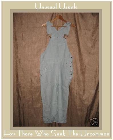 SUBTLE TONES Blue Embroidered LINEN Overalls Pants XS
