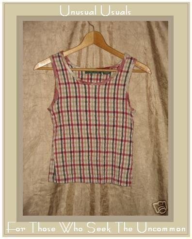 LEMON GRASS Puckered Plaid Pullover Tank Top Shirt SMALL S