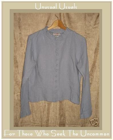 SOLITAIRE Blue Shapely Linen Button Shirt Top Large L