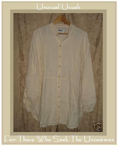 FLAX by Jeanne Engelhart Cream Textured Linen Shirt Tunic Top Small S