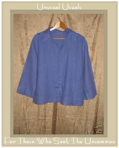 Chico's Design Blue LINEN Button Shirt Top Size 2 Large L