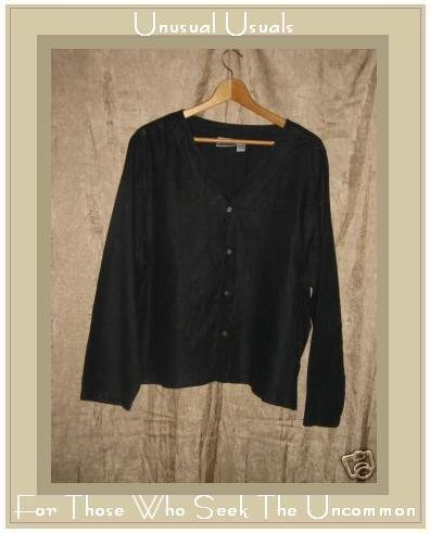 Chico's Design Black LINEN Button Jacket Top Size 3 X-Large XL