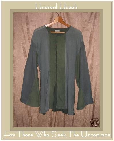 Soft Blue Green Striped Hippy Tunic Top Button Shirt Large L