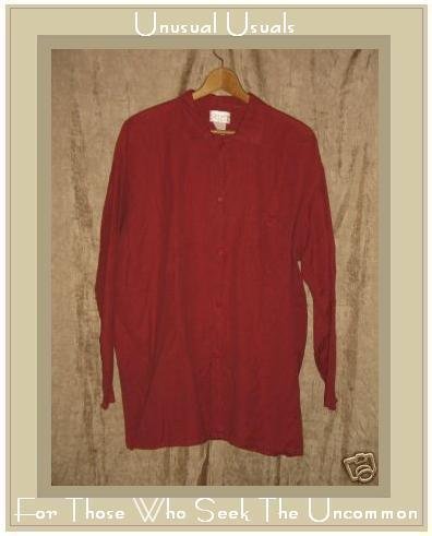 FLAX by Angelheart Jeanne Engelhart RED Linen Cotton Button Shirt Top Medium M