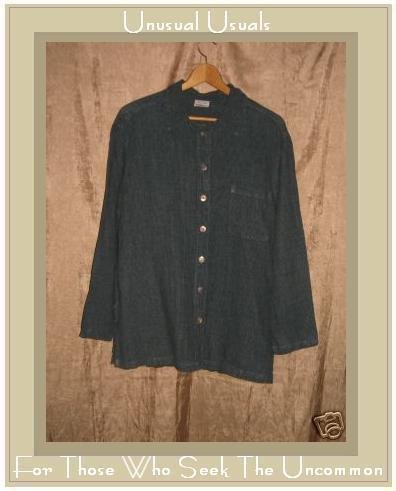 CLICK Blue Gingham LINEN Button Shirt Top Small S