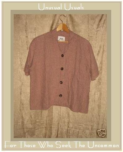 FLAX by Jeanne Engelhart Plaid LINEN Button Shirt Top Medium M