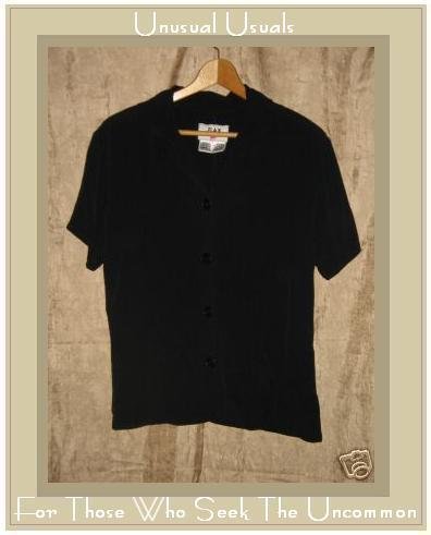 FLAX by Jeanne Engelhart Black Rayon Button Shirt Top Small S