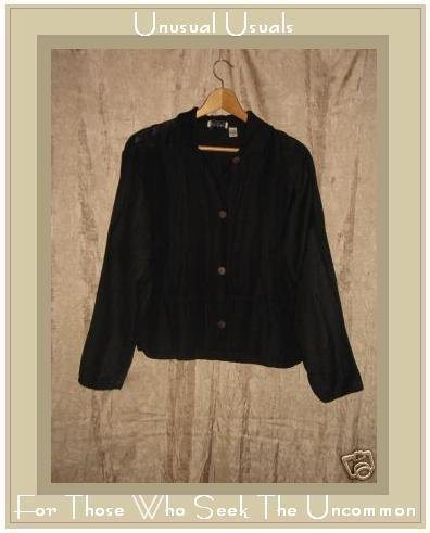 Putumayo Black LINEN Rayon Button Shirt Top Medium M