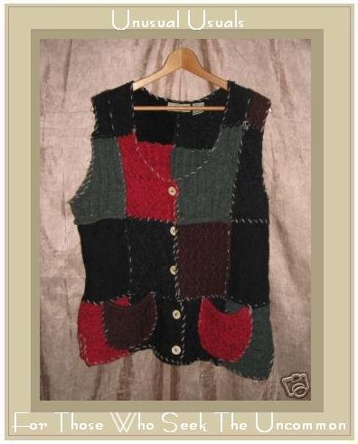 Anthropologie Funky Wool Patchwork Button Cardigan Sweater Small S
