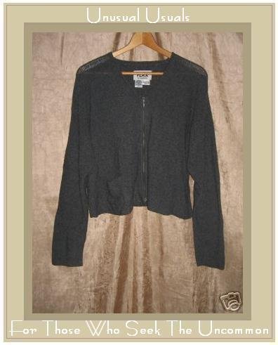 FLAX by Angelheart Jeanne Engelhart Gray Cropped Zipper Cardigan Sweater S M