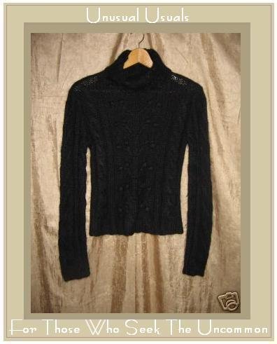 Kenji Naturals Hand Knit Soft Black Turtleneck Tunic Sweater Medium M