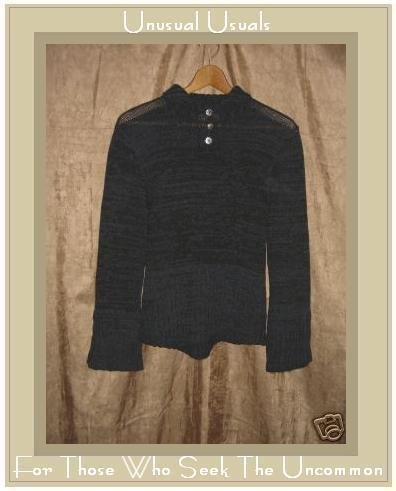 Ball of Cotton Handloomed Blue Button Turtleneck Tunic Sweater Medium M
