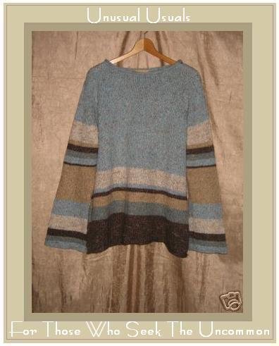 Cotton Ginny Brown & Blue Stiped Knit Pullover Sweater Top Large L
