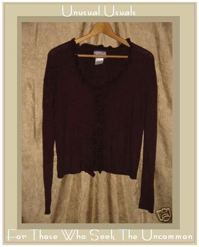 April Cornell Soft Burgundy Ruffle Front Cardigan Sweater Top Medium M