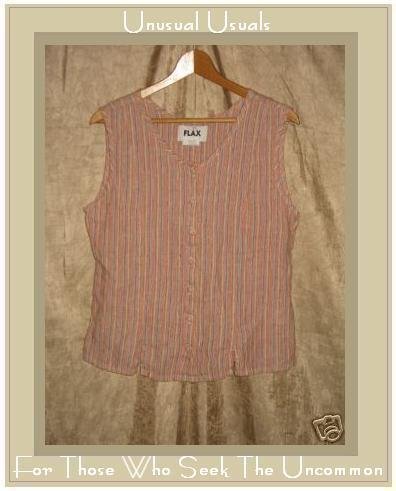 FLAX Jeanne Engelhart Striped Linen Shirt Tank Top Small S