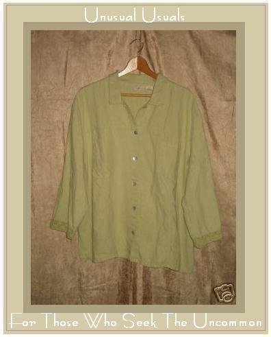 J. Jill Green LINEN COTTON Button Shirt Top 3X