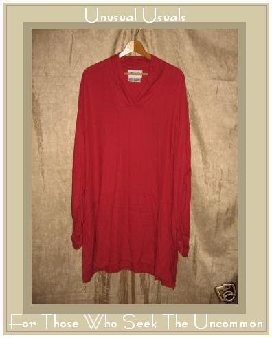 FLAX Long Red Skirted Tunic Top Shirt Jeanne Engelhart 3G