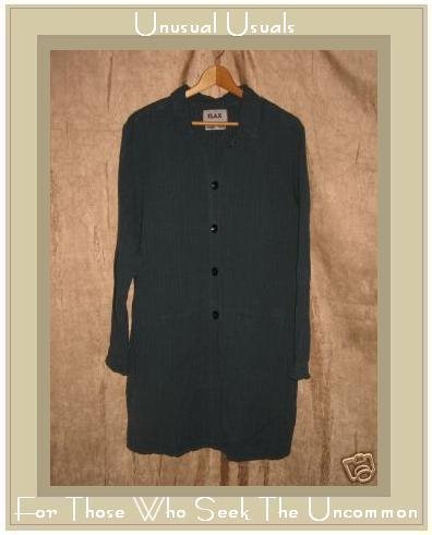 FLAX Long Jewel Blue Duster Jacket Tunic Top Jeanne Engelhart Large L