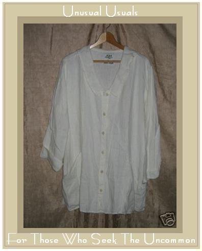 FLAX by Jeanne Engelhart Long White Linen Smock Jacket Tunic Top Medium M