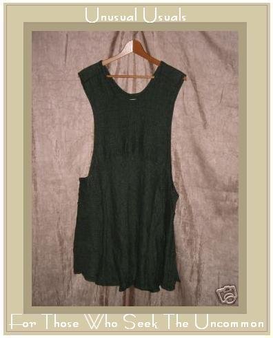 FLAX by Jeanne Engelhart Green Thermal LINEN Vestment Jump Dress SMALL S