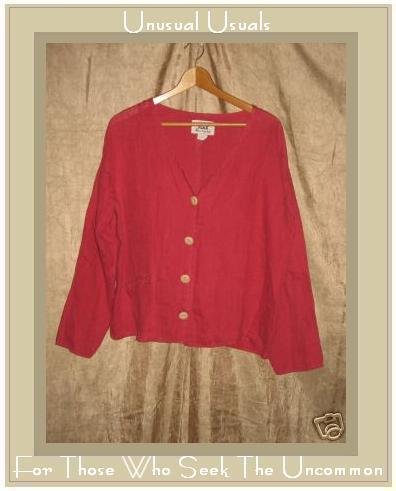 FLAX by Jeanne Engelheart Red Linen Shirt Jacket Top Small S