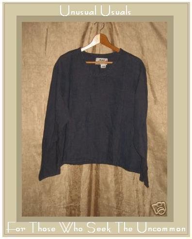 FLAX by Jeanne Engelhart Blue Linen Shirt Top Large L
