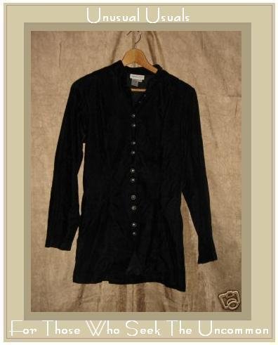 Coldwater Creek Black Velvet Tunic Button Jacket Size 6