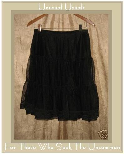 FREE PEOPLE Floaty Full Layered Black Tulle Knee Skirt Medium M