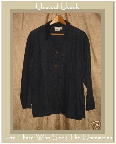 David Dart Dark Blue Linen Button Shirt Tunic Top Small S